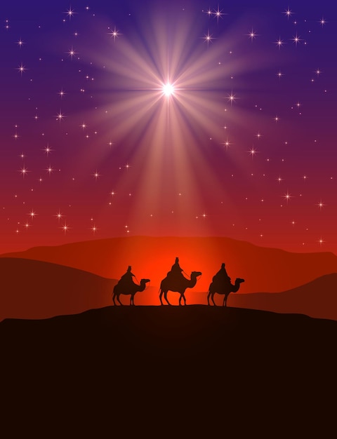 Christmas star and three wise men