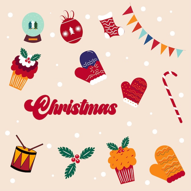 Christmas stickers collection in vintage style.