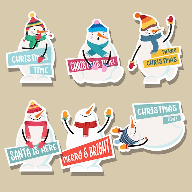 Christmas stickers collection with snowman