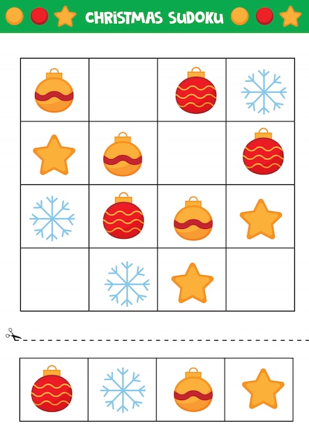 Christmas sudoku for kids. Educational game for kids. 