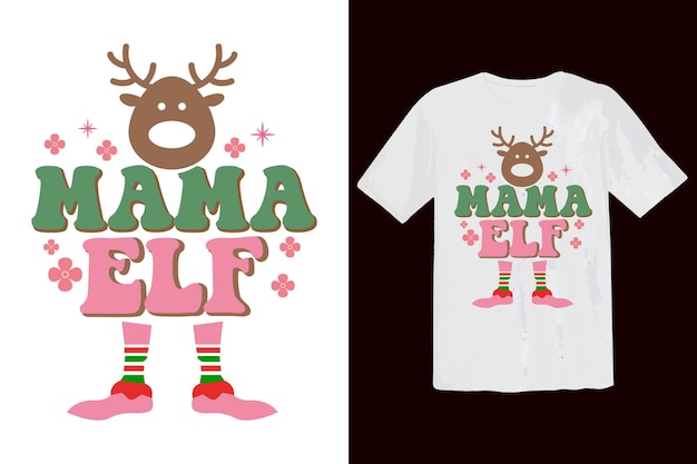 Christmas SVG Groovy retro shirt. Mama elf.