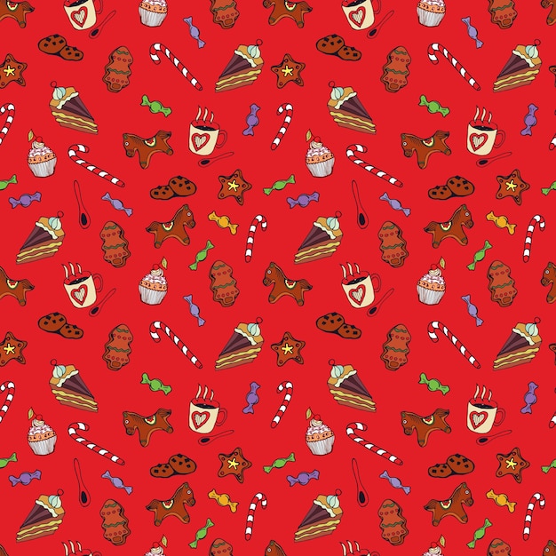 Christmas sweets doodle seamless pattern.