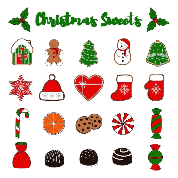 Christmas sweets Set of 20 doodle style elements