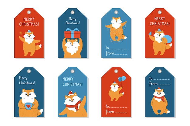 Christmas tag price set, cartoon fox