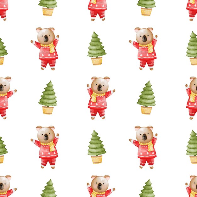 Christmas Teddy Bear Seamless Pattern Background Christmas New Year Illustration Background