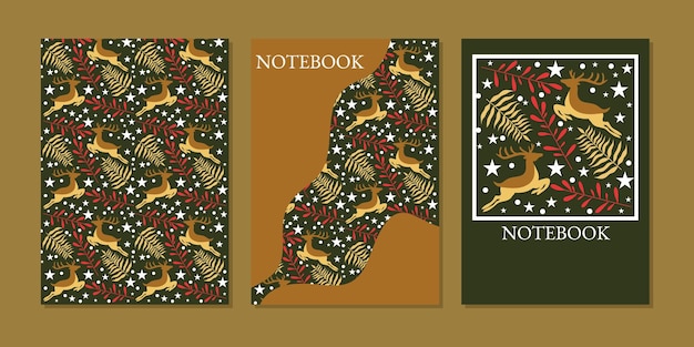 Christmas theme cover page. deer and flower pattern abstract background. for invitations, notebooks,