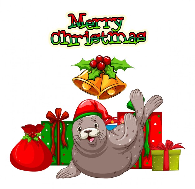 Christmas theme with seal and presents