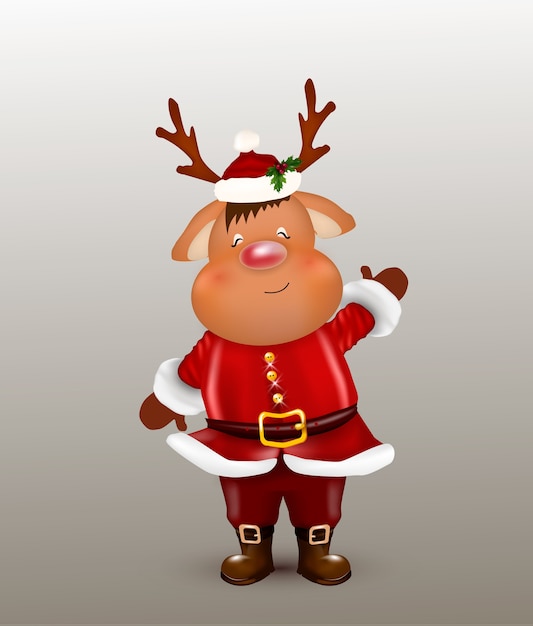 Christmas themed illustration. Christmas Reindeer. Cute and funny character Deer.