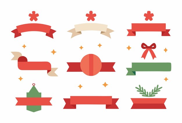 Vector christmas themed ribbon banners vector design collection on white background