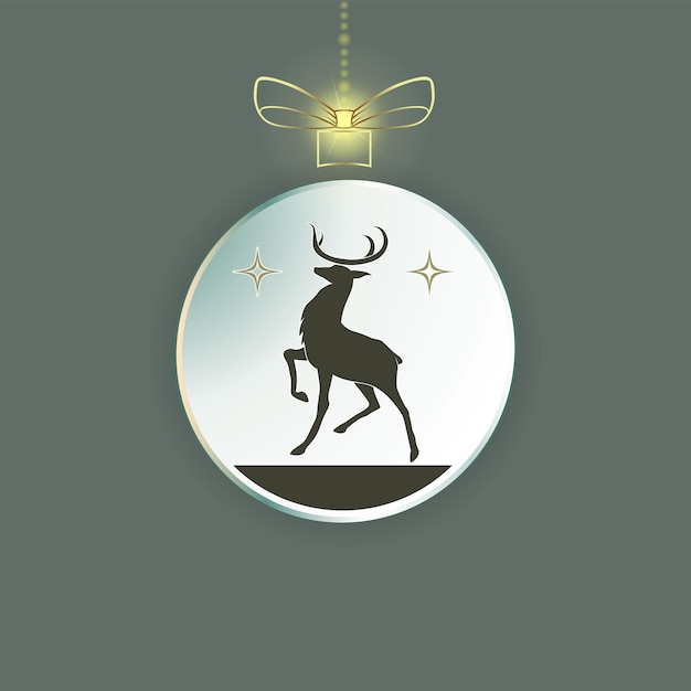 Christmas toy ball with a bow inside the silhouette of a deer