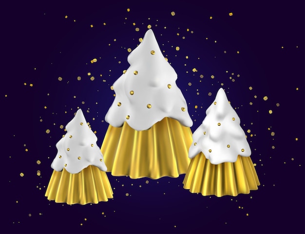 Christmas tree 3d white gold decoration glitter ornament Xmas toy render New Year holiday