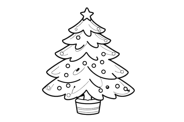 a christmas tree black and white coloring image coloring