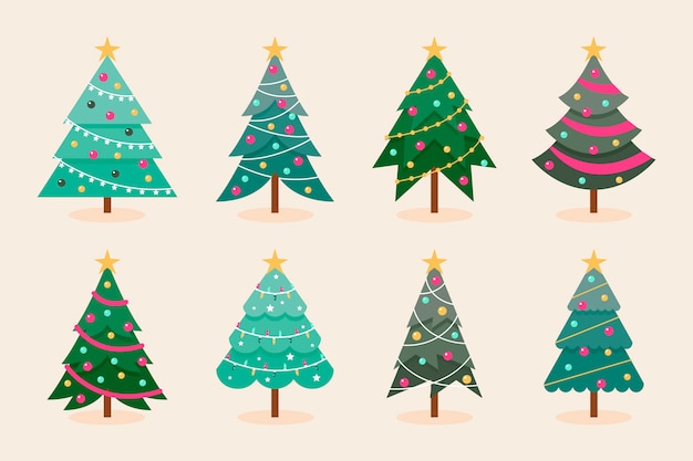 Christmas tree collection in flat design