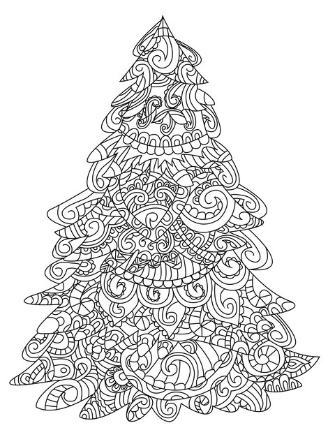 Vector christmas tree coloring vector