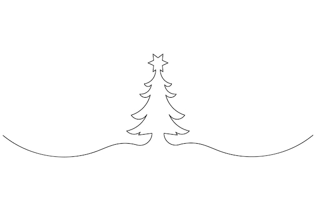 Vector christmas tree continuous one line drawing and isolated single outline vector icon