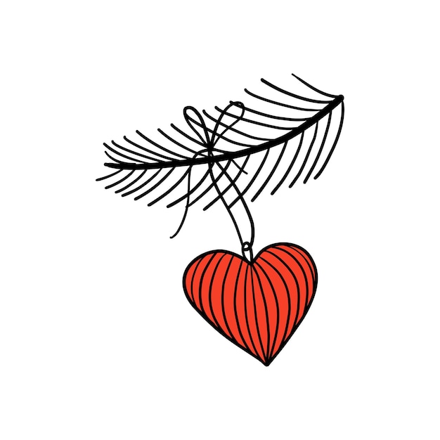 Christmas tree decoration. Doodle style hand drawn vector illustration of decorative heart.