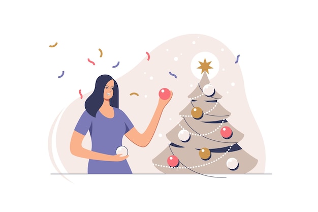 Christmas tree decoration Preparation for xmas party Vector illustration