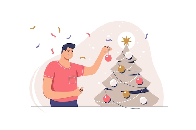 Christmas tree decoration Preparation for xmas party Vector illustration