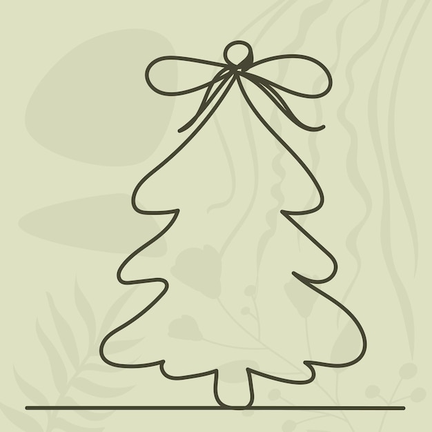 Christmas tree drawing in one continuous line isolated vector