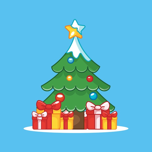 christmas tree and gift box illustration