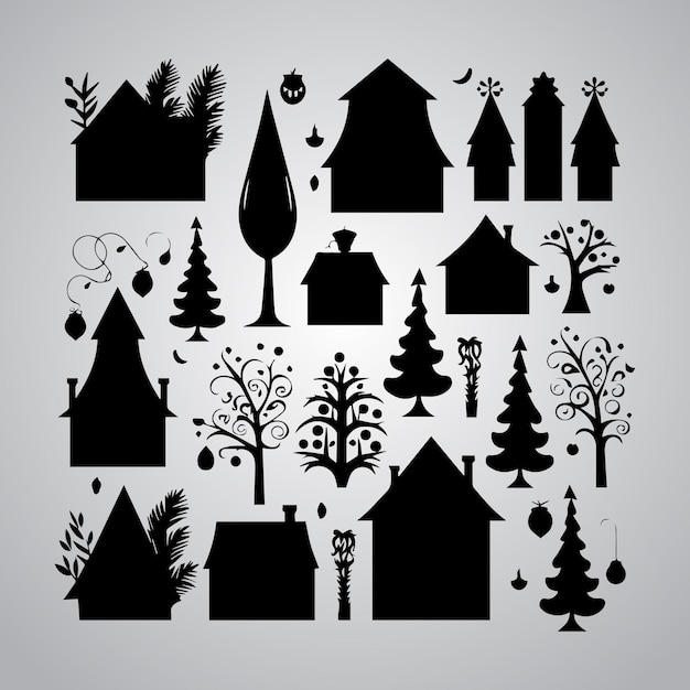 Christmas Tree graphic illustration winter nature Christmas house vector design beautiful xmas gift