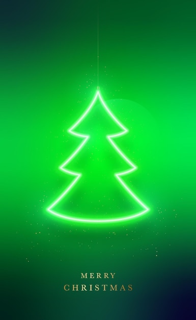 Christmas tree green neon lighting shape Shiny signboard