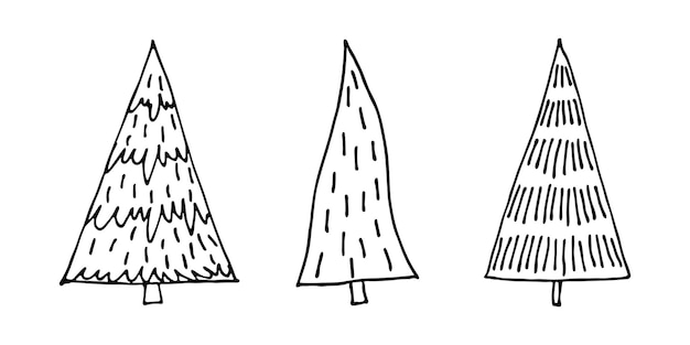 Christmas tree hand drawn clipart Spruce doodle set Single element for card print design decor