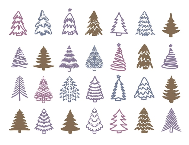 Christmas tree hand drawn illustrations. Vector.