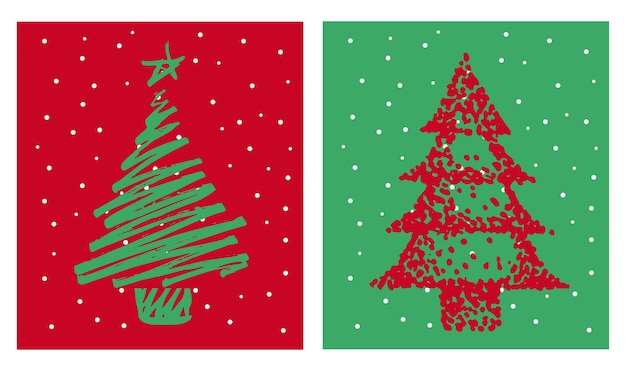 Christmas tree hand drawn illustrations. Vector.