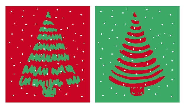 Christmas tree hand drawn illustrations. Vector.