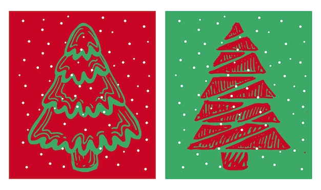 Christmas tree hand drawn illustrations. Vector.