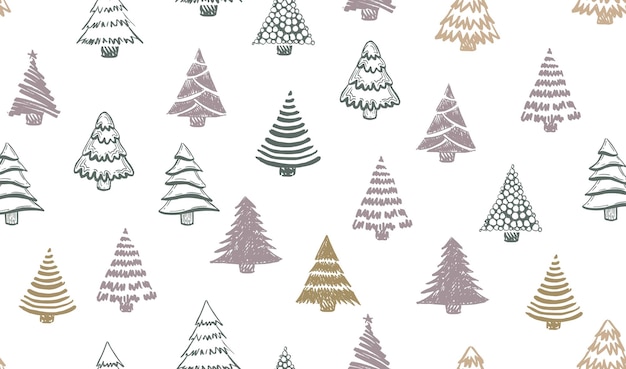 Christmas tree hand drawn illustrations. Vector.