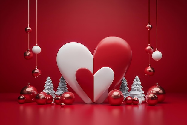 Christmas tree heart with red christmas balls Vector illustration