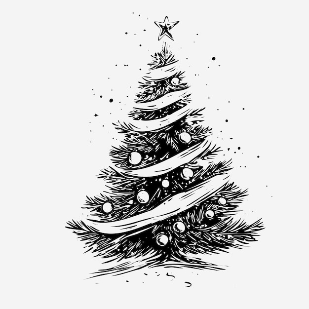 Christmas tree icon Merry Christmas vector illustration Black and white graphics Happy New Year Black silhouette Christmas tree on a white background For postcard banner textile packaging