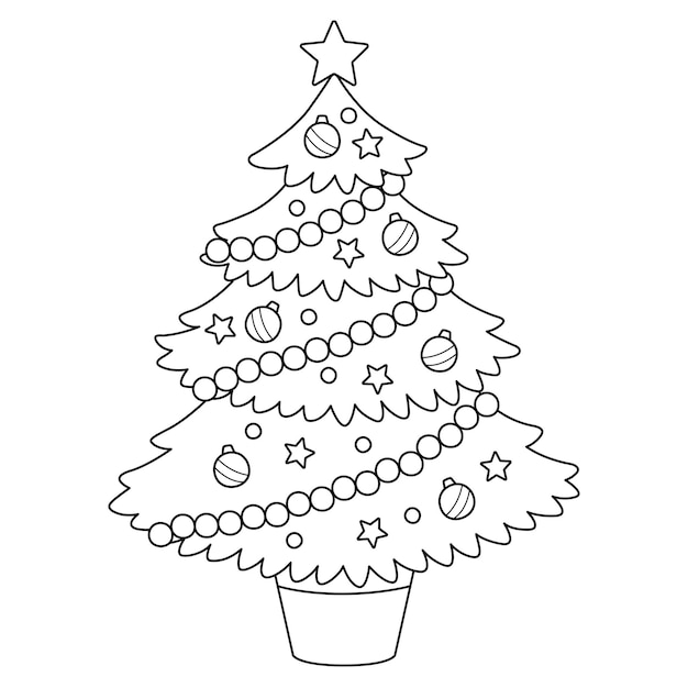 Christmas Tree Isolated Coloring Page for Kids