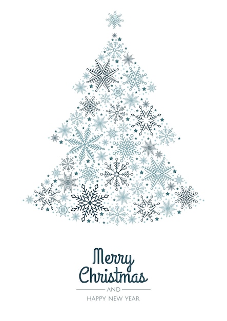 Christmas tree made of beautiful snowflakes template for greeting card