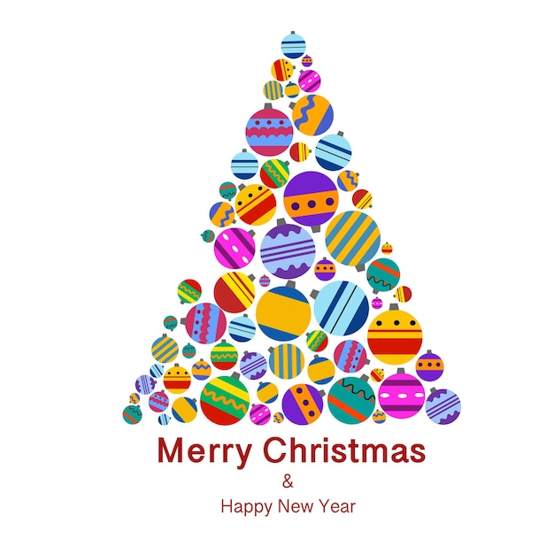 Christmas tree made of colorful toys in a flat style on a white background