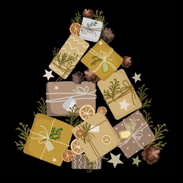 Christmas tree made from gift boxes Vector illustration