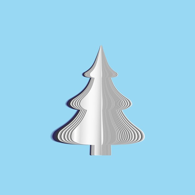 Christmas tree made of paper sheets on a blue background Vector winter illustration Paper craft