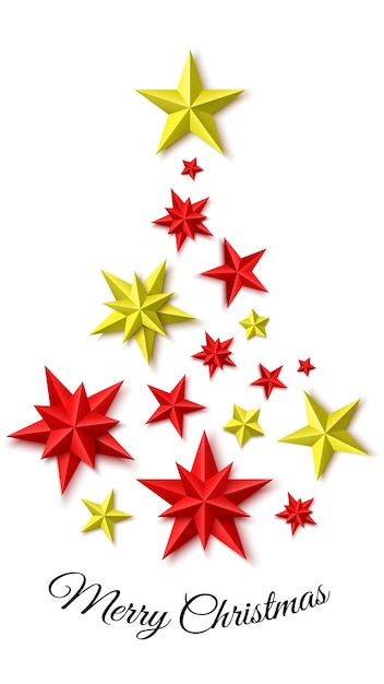 Christmas tree made of red and yellow stars Vector illustration