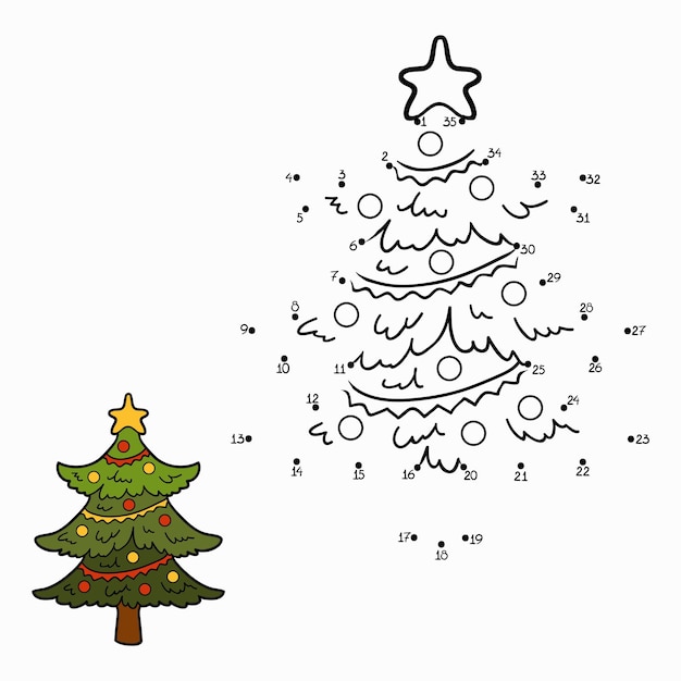 Christmas tree numbers dot to dot activity game for children