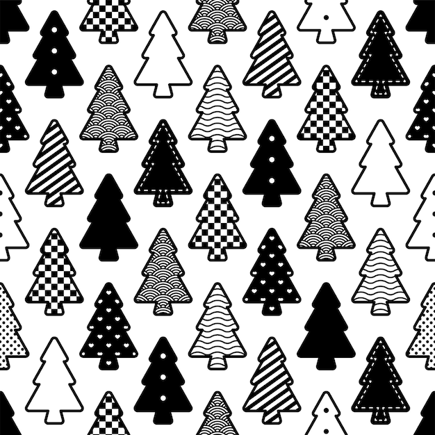 christmas tree seamless pattern polka dot striped checked wave character cartoon illustration