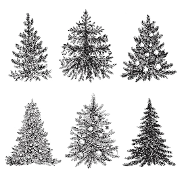 Christmas tree set Hand drawn illustration