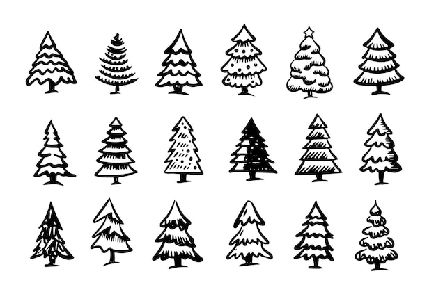 Christmas tree set Hand drawn illustrations