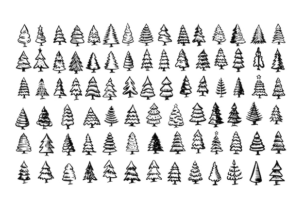 Christmas tree set Hand drawn illustrations