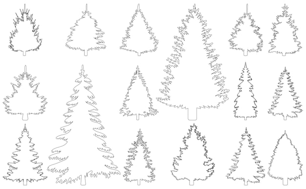 Christmas tree set sketch contour isolated vector