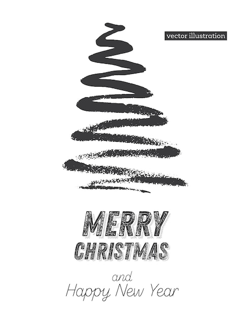 Christmas Tree Sketch Isolated on White Background Merry Christmas Silhouette of Hand Drawn Spruce Tree