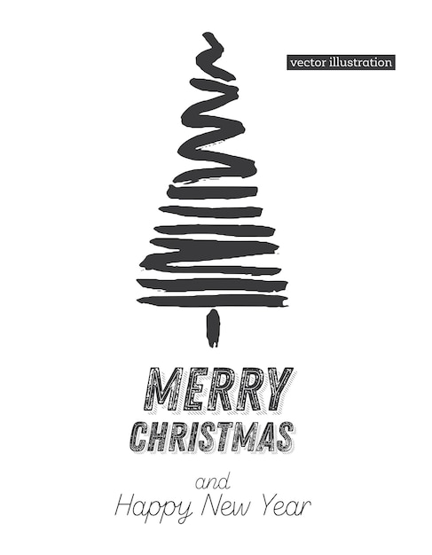 Christmas Tree Sketch Isolated on White Background Merry Christmas Silhouette of Hand Drawn Spruce Tree