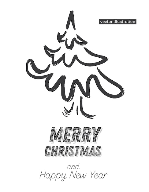 Christmas Tree Sketch Isolated on White Background Merry Christmas Silhouette of Hand Drawn Spruce Tree