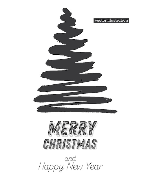 Christmas Tree Sketch Isolated on White Background. Merry Christmas. Vector Illustration. Silhouette of Hand Drawn Spruce Tree.